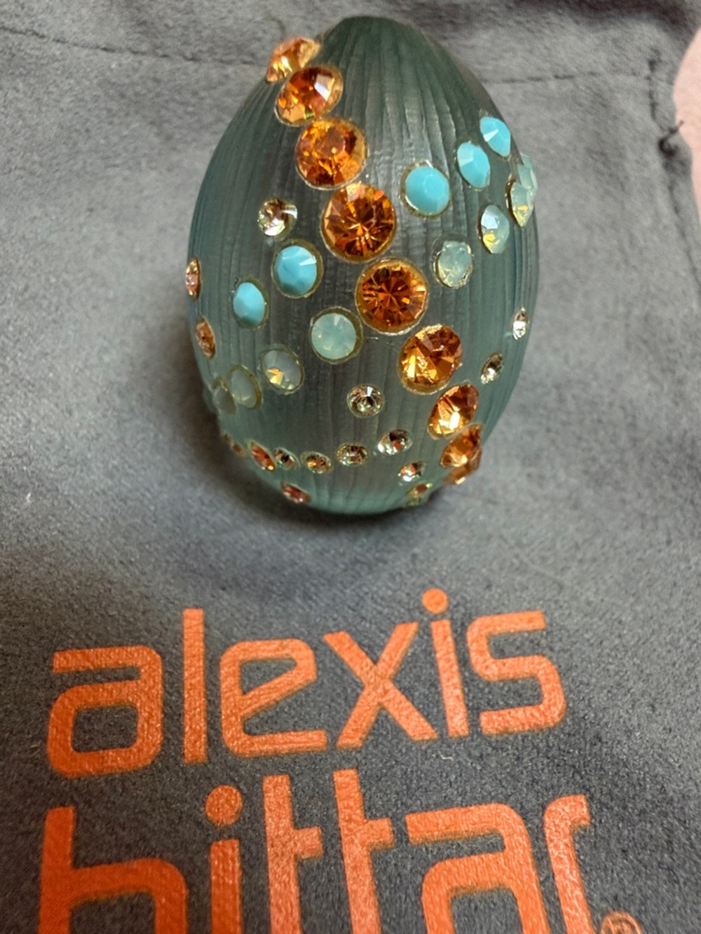 Alexis Bittar Teal Decorative Ring  with Amber & Turquoise Crystals Sz 7